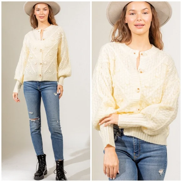 Very J Cream Cozy Chic Medium Chunky Knit Cardigan - Picture 10 of 10